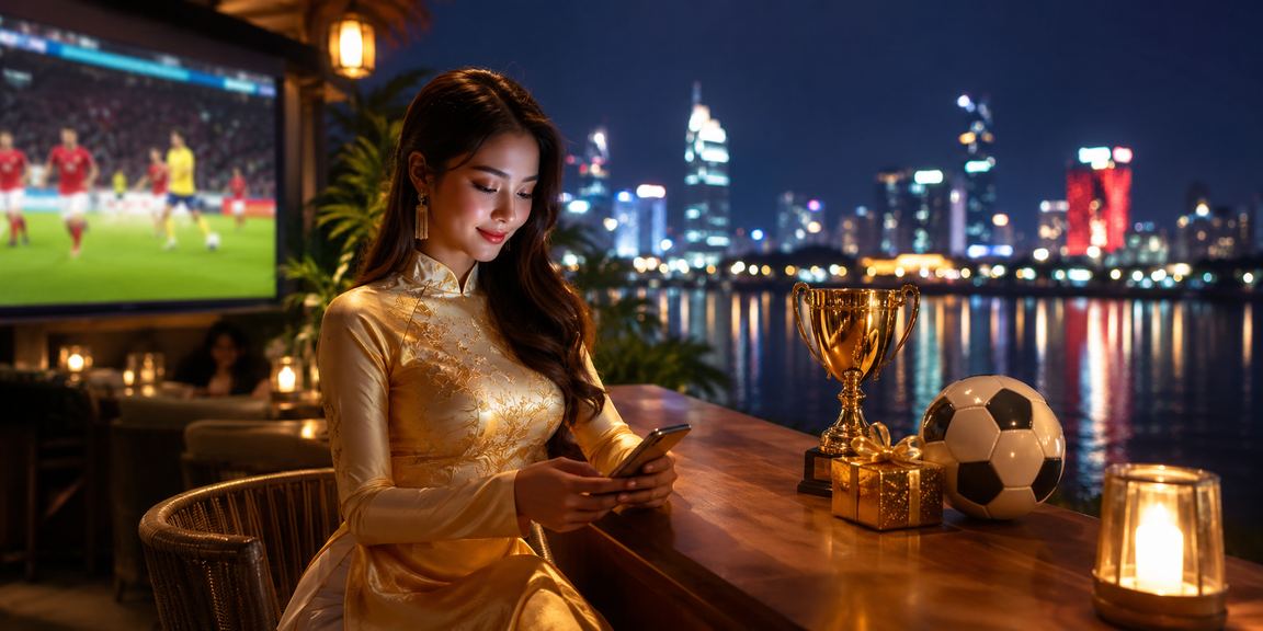 Người dùng Hà Nội theo dõi kèo bóng đá trực tuyến với trang phục áo dài